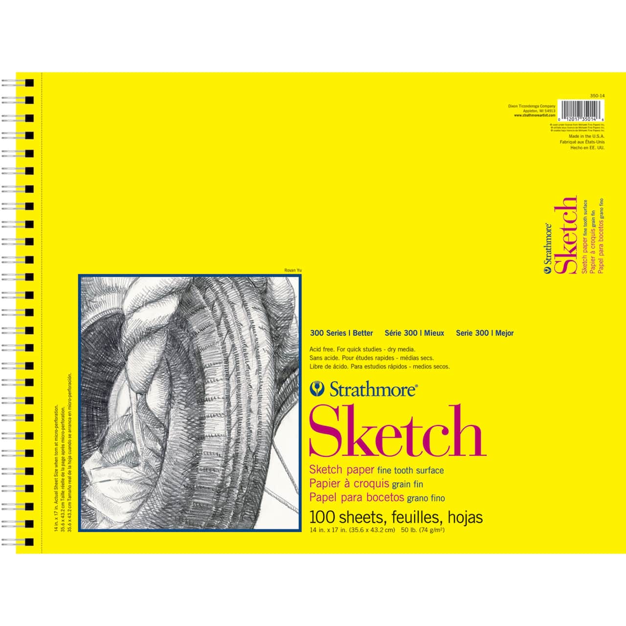 Strathmore Sketch Paper Pad, 300 Series, Spiral-Bound, 100 Sheets, Spiral-Bound, 14" x 17"